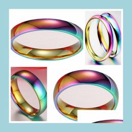 Band Rings Wholesale 100Pcs 4/6Mm Ladies Comfortable 316L Stainless Steel Rings Fashion Band Jewellery Ring For Man Women Drop Delivery Dhwru