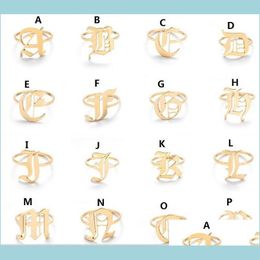 Band Rings Retro Alphabet Ring Men Women Stainless Steel Letter Open Adjustable Couple Rings Drop Delivery Jewellery Dhrbe