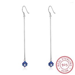 Dangle Earrings LEKANI Crystals Long Chain Cube Beads Drop S925 Sterling Silver Piercing Women Fine Jewellery