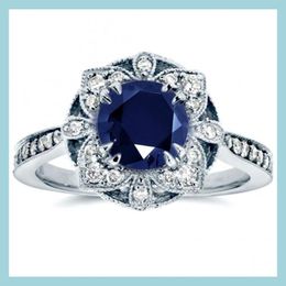 Solitaire Ring Romantic Luxury Ring Golden Color With Big Oval Sapphire Gemstones Fashion Fine Jewelry Wholesale Drop Delivery Dhtqc