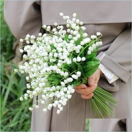 Decorative Flowers Wreaths Artificial Orc Flower Lily Of The Valley Simation Plastic For Wedding Home Showcase Decorative Flowers Dhnje