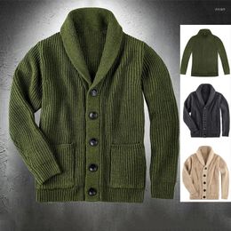 Men's Sweaters High Collar Sweater Male Army Green Cardigan Men Coat Coarse Wool Thicken Warm Casual Heavy Breasted Top