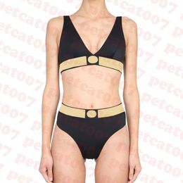 Womens Designer Bikini Set Gold Print Swimsuit Deep V Neck Bikinis High Waist Swimwear Two Piece