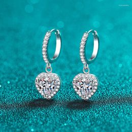 Dangle Earrings Total 2ct Carat Heart Moissanite Drop Hook S925 Sterling Silver Wedding Fine Jewellery Pass Diamond