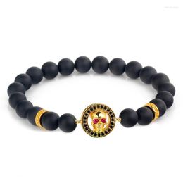 Strand High Quality Pave CZ Skull Charms With Matte Onyx Bead Bracelets Inlay Zircon Male Bracelet Men Accessories Hand Jewelry