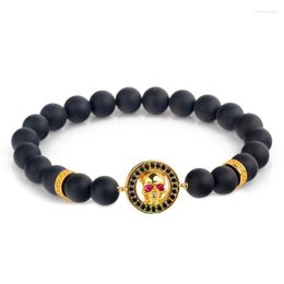 Strand High Quality Pave CZ Skull Charms With Matte Onyx Bead Bracelets Inlay Zircon Male Bracelet Men Accessories Hand Jewellery