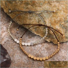 Charm Bracelets Charm Bracelets Vintage Handmade Beaded Leather Rope Bracelet For Women Men Boho Geometric Hexagon Heart Beads Coupl Dhzvr