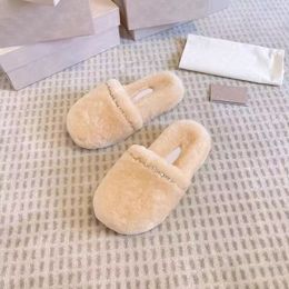 Wool Baotou Open toed Slippers Fashion Crystal Chain Decorative Leather Bottom Thermal Shoes Luxury Rhinestone Indoor Hotel Outgoing Casual Shoes Gift Box 35-40