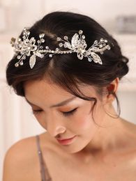 Headpieces Bridal Headwear Silver Leaf Rhinestone Flower Headband Trendy Elegant Women Head Band Wedding Hair Accessories For Bride To Be