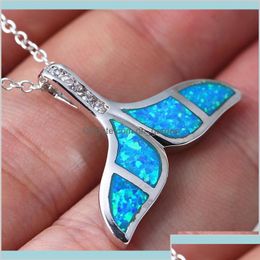 Pendant Necklaces High Quality Crystal Blue Opal Mermaid Whale Fish Tail Necklace Charm Trendy Jewelry Gift For Women Yutgc Necklace Otzxs