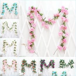 Decorative Flowers Wreaths 2 2M Artificial Flower Vine Cloth Rose Ivy Vines Hanging Garland Decorations Wedding Party Garden Decor Dhir0