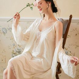 Women's Sleepwear 2 Piece/set Women Nightdress Set Lace Gowns & Robes Sets Vintage Elegant Nightgowns Bathrobes Sexy Cotton Homewear