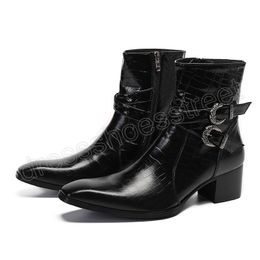 Men's Boots Shoes Western Handmade Pointed Toe Black Genuine Leather Boots Men with Buckles Party Botas Hombre