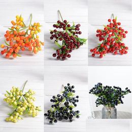 Decorative Flowers Wreaths Christmas Berry 7 Fork Simation Orange Purple Berries Decoration Fruit Artificial Blueberry Xmas Home D Dhs1A