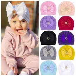 Hats Solid Colour Baby Hat Big Bowknot Girl Turban Knot Head Wraps With Rhinestone Kids Bonnet Beanie Born Pography Props