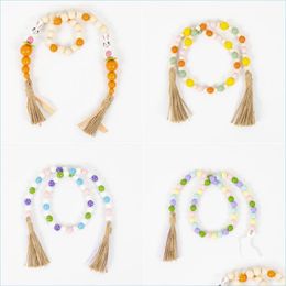 Party Favour Easter Wooden Bead With Tassels Farmhouse Rustic Spring Beads Hanging Ornaments Party Favours Drop Delivery Home Garden F Dhmx0