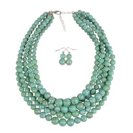 Chokers Green Beaded Choker Necklace And Drop Earrings Mtilayer Imitation Pearl Crack Beads Bib Necklaces Jewelry Sets For Women Wed Dhyxg