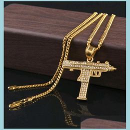 Pendant Necklaces Mens Hiphop Jewelry Fl Cz Diamond Pistol Subhine Gun Hip Hop Pendant Necklace With M 24Inch Chain Wholesale Drop D Dhgd5