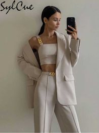 Women's Pants Capris Sylcue Autumn Sports Vest Plus Drape Light And Thin Trousers With Gold Texture A Two-Piece Set Of Continuous Buckles Y2211