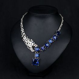 Fashion Rhinestones Bridal Jewelry Blue Green Crystals Wedding Necklace For Bride Prom Evening Party Accessories