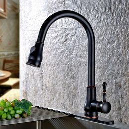 Kitchen Faucets Modern Soild Brass Single Handle High Arc Pull-Down Black Faucet With Sprayer Oil Rubbed Bronze B3272