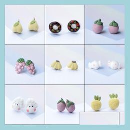 Stud Cute Cartoon Stud Earrings For Children Girls Handmade Pinkch Clip Ceramic Fruit Animal Candy Earring Ear Studs Jewelry On Sale Dhcuy