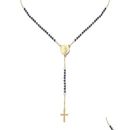 Pendant Necklaces Pendant Necklaces Catholic Stainless Steel Rosary Beads Chain Y Shape Virgin Necklace For Women Men Religious Cros Dhu8H