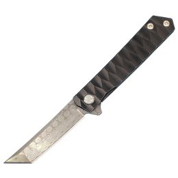 R1125 Flipper Folding Knife 67-Layer VG10 Damascus Steel Tanto Point Blade TC4 Titanium Alloy Handle Ball Bearing Fast Open Folder Knives