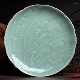 Plates Creative Banana Leaf Dinner Plate Ceramic Porcelain Celadon Home Tableware Container Fruit Salad Dish Chinese Dishes Gift