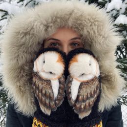 Winter Mittens Fashion Hand Knitted Wool Nordic Mittens with Owls Comfortable Warm