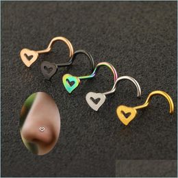 Nose Rings Studs Fashion Stainless Steel Nose Studs Heart Shape Mticolor Rings Hooks Piercing Body Piercings Jewellery Drop Delivery Dhe6B