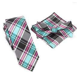 Bow Ties 2022 Slim Tie Plaid Set Bowtie Handkerchief Pocket Square Necktie 21 Colours