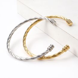 Bangle European Titanium Steel Gold Bracelet Women's Jewelry Electroplated 18K Gold Open Twisted Bracelets Wholesale