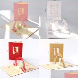 Greeting Cards 3D Wedding Invitations Bridal Engagement Party Greeting Cards Hollow Anniversary Invitation Supply Drop Delivery Home Dh8Bo
