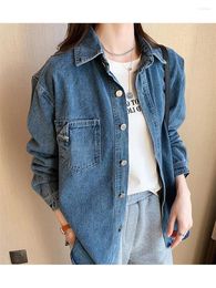 Women's Blouses Denim Shirt Jacket Women's Design 2022 Spring And Autumn Tops Loose BF Outer Wear Long Sleeve Single Breasted Coat H1981