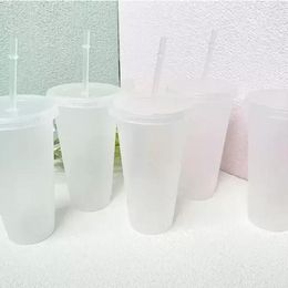 24oz Clear Cup Plastic Mugs Transparent Tumbler Summer Reusable Cold Drinking Coffee Juice Mug with Lid and Straw FY5305 T1110