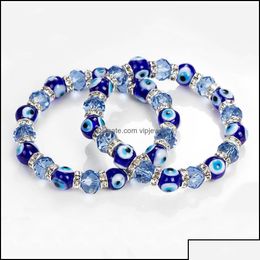 Charm Bracelets Jewellery Turkish Blue Eye Bracelet Handmade Amet Religious Evil Nazar Crystal For Women Girl Drop Deli Ot4Lb