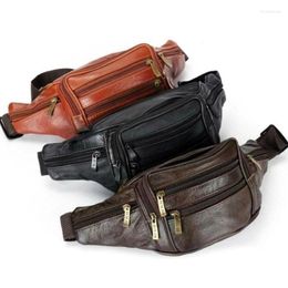Storage Bags Men's Leather Waist Bag Layer Cowhide Multifunctional Leisure Running Outdoor Purse Small Male Zipper Handbag 2022