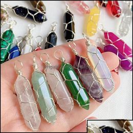 Pendant Necklaces Pendant Necklaces Natural Stone Crystal Gold Sier Wire Wrap Pendum Reiki Healing Chakra Mticolor Quartz Purple Ame Ote0B