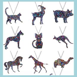 Pendant Necklaces Acrylic Animal Necklace Vintage Retro Lovely Kitty Giraffes 10 Animals Heat Transfer Printing Pendant Jewelry For Dh1Wd