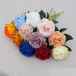 Decorative Flowers Wreaths Single Stem Rose Flower 30Cm In Length Artificial Silk Roses Wedding Party Home Decorative Flowers Whit Dhk3H