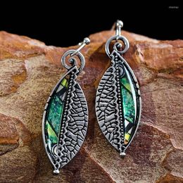 Dangle Earrings Fashion Bohemian Vintage Green Leaf Pendants Necklace Jewelry Women Ethnic Chain For Female Friend Set Gift