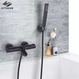 Other Faucets Showers Accs Black Thermostatic Shower Bath Mixer Set Bathroom Tap And Cold Water Bathtub Faucet 221109