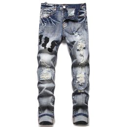 Pant Designer Hiking Mens Ripped Jeans Hip hop High Street Fashion Brand Pantalones Vaqueros Para Hombre Motorcycle Embroidery Close fitting PBHE