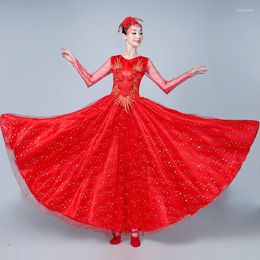 Stage Wear Opening Dance Full-skirt Modern Adult Women Red Dress Spain Large Swing Chorus Costume Suit H608