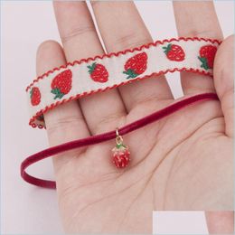 Chokers Cute Red Stberry Pendant Choker Necklaces For Women Girls Party Club Veet Webbing Collar Neck Fashion Jewellery Drop Delivery P Dhuag