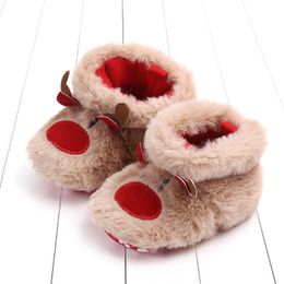 Baby First Walkers Christmas Shoes Cartoon Deer Warm Plush Crib Shoes for Newborn Infant Girl Boy Cute Xmas Gift
