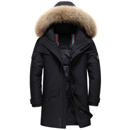 Men's Down Parkas Real Fur Collar Jacket Hooded Warm Winter Coat Men 90% White Duck Long Parka Hight Quality Man Overcoat 221110