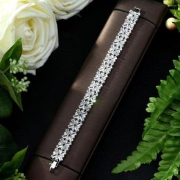 Link Bracelets Fashion Selling Gift Snow Flower Shape CZ Bangle Charm Bracelet For Women Party Wedding Accessories B-74