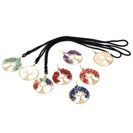 Other Jewellery Sets Yoga Natural Stone Crystal Chakra Tree Of Life Necklace Fashion Jewellery Amethyst Clear Quartz Lapis Pendants Gems Dh61T